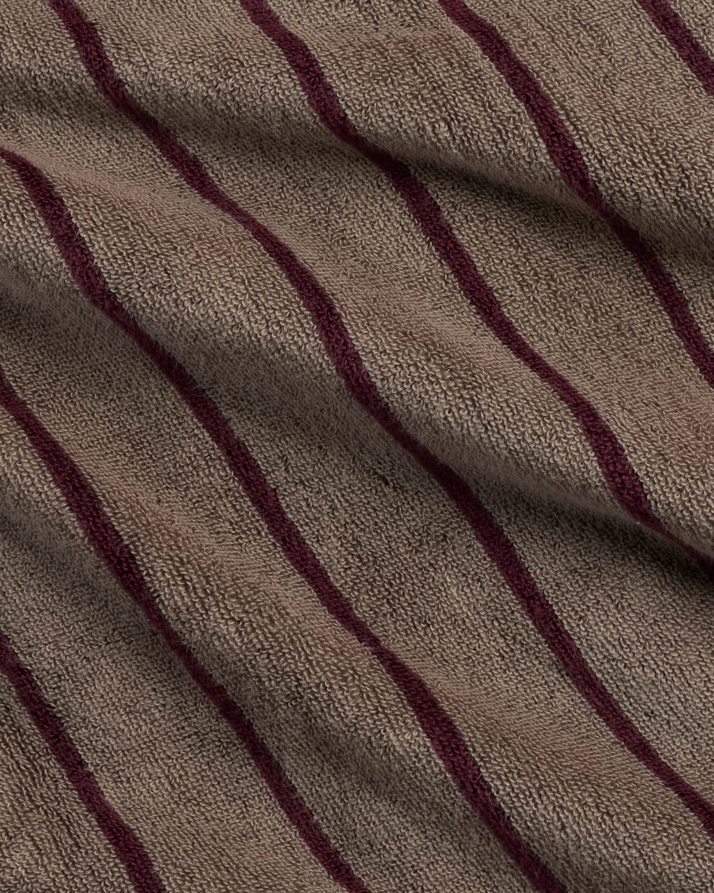 Turkish Cotton Stripe Robe Warm Grey with Garnet