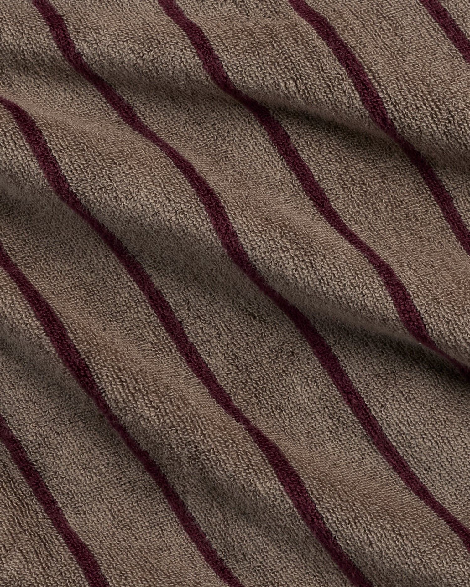Turkish Cotton Stripe Robe Warm Grey with Garnet